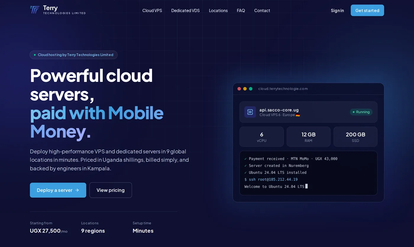 Terry Cloud Hosting dashboard