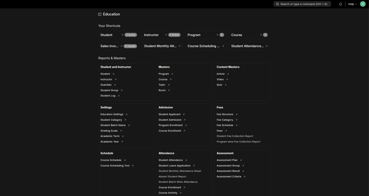 School Management System dashboard